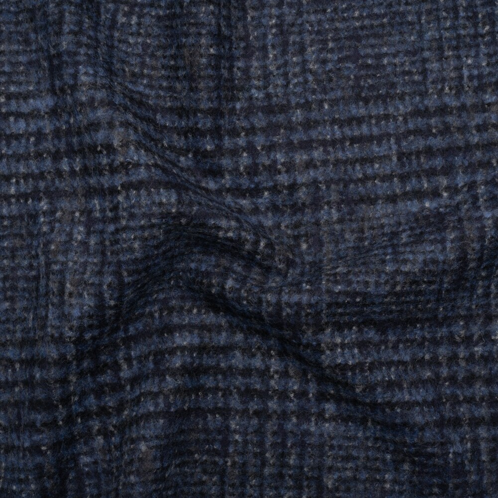 1 Yard Blue and Gray Tweedy Plaid Alpaca Wool Blend Felted Coating Soft 58 inch Width
