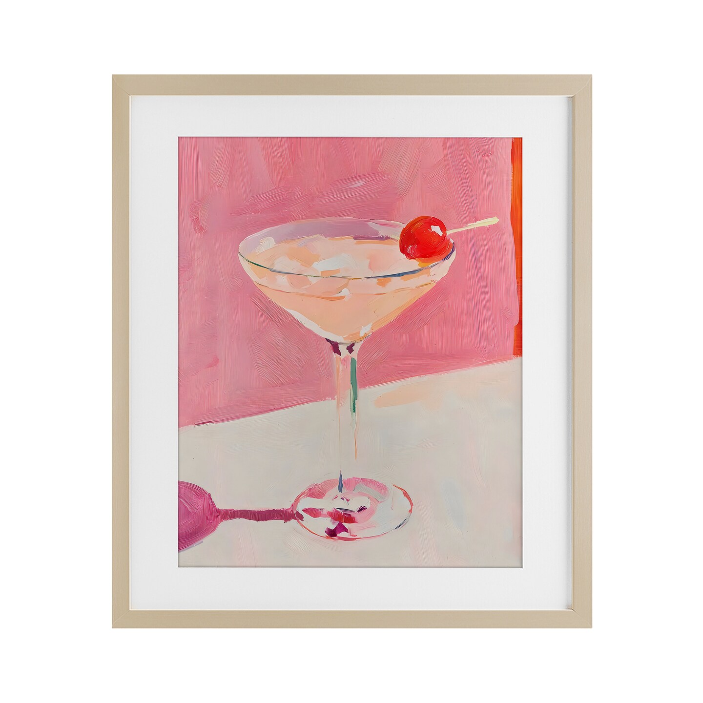 Stupell Industries Pink Cherry Cocktail Framed Print Under Glass, design by Riley B