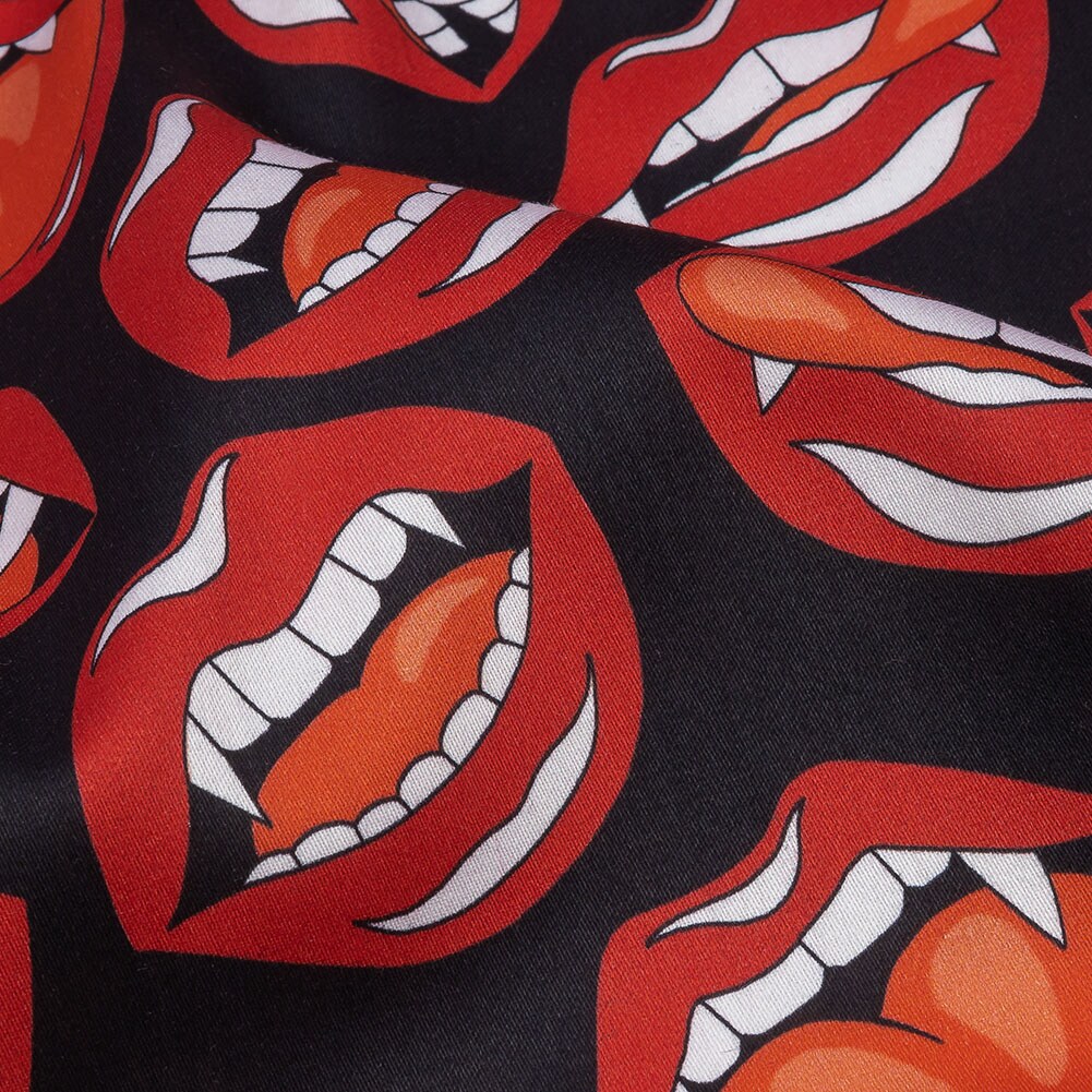 1 Yard Mercerized Organic Egyptian Cotton Shirting - Red and Black Vampire Lips - Ravello Collection 56&#x2019;&#x2019; Width