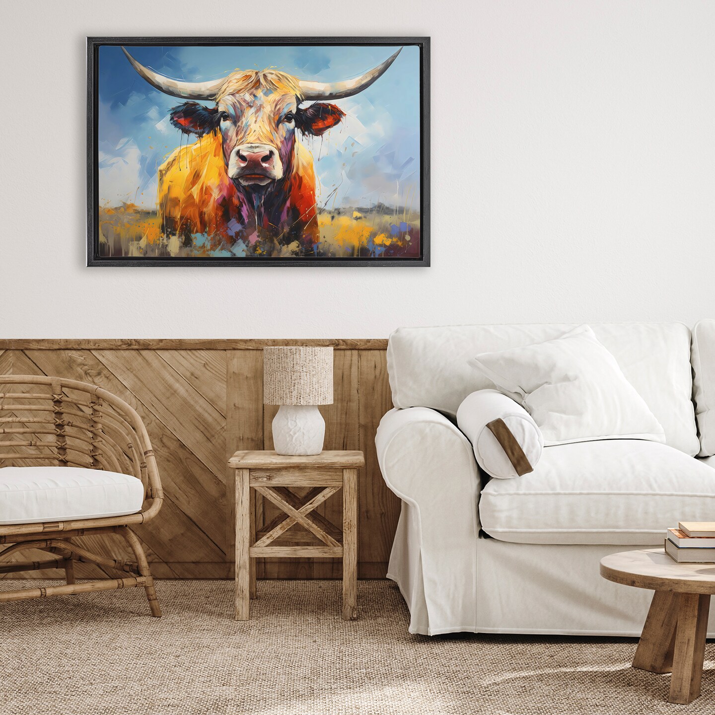Stupell Industries Moody Longhorn Portrait Floating Frame, design by LSR Creative Studio