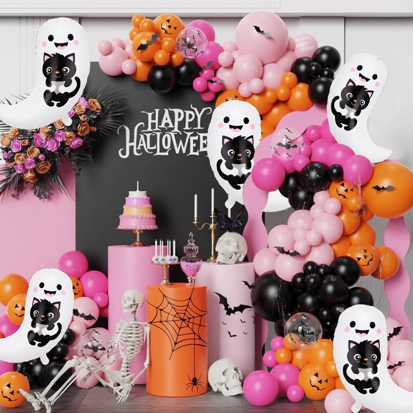 Halloween Scary Ghost with Black Cat Foil Balloons