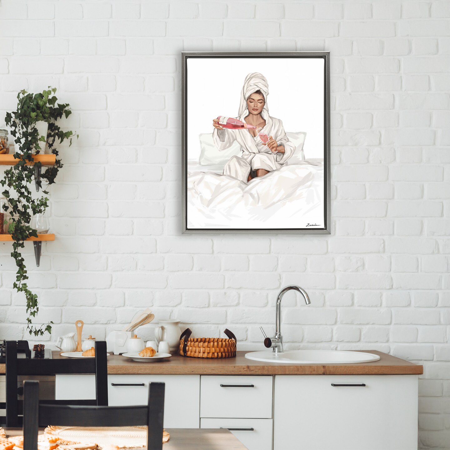 Stupell Industries Female Pouring Champagne Floating Frame, design by Ziwei Li