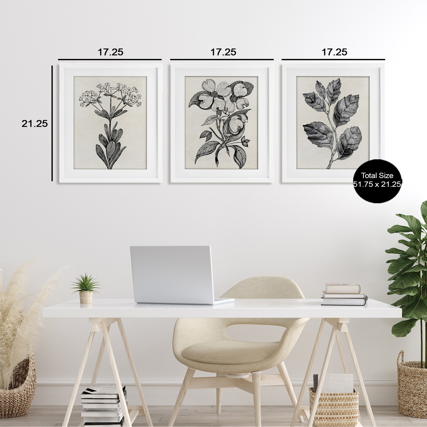Stupell Industries Classic Natural Botanicals 3pc Framed Print Under Glass Set, design by Karen Smith