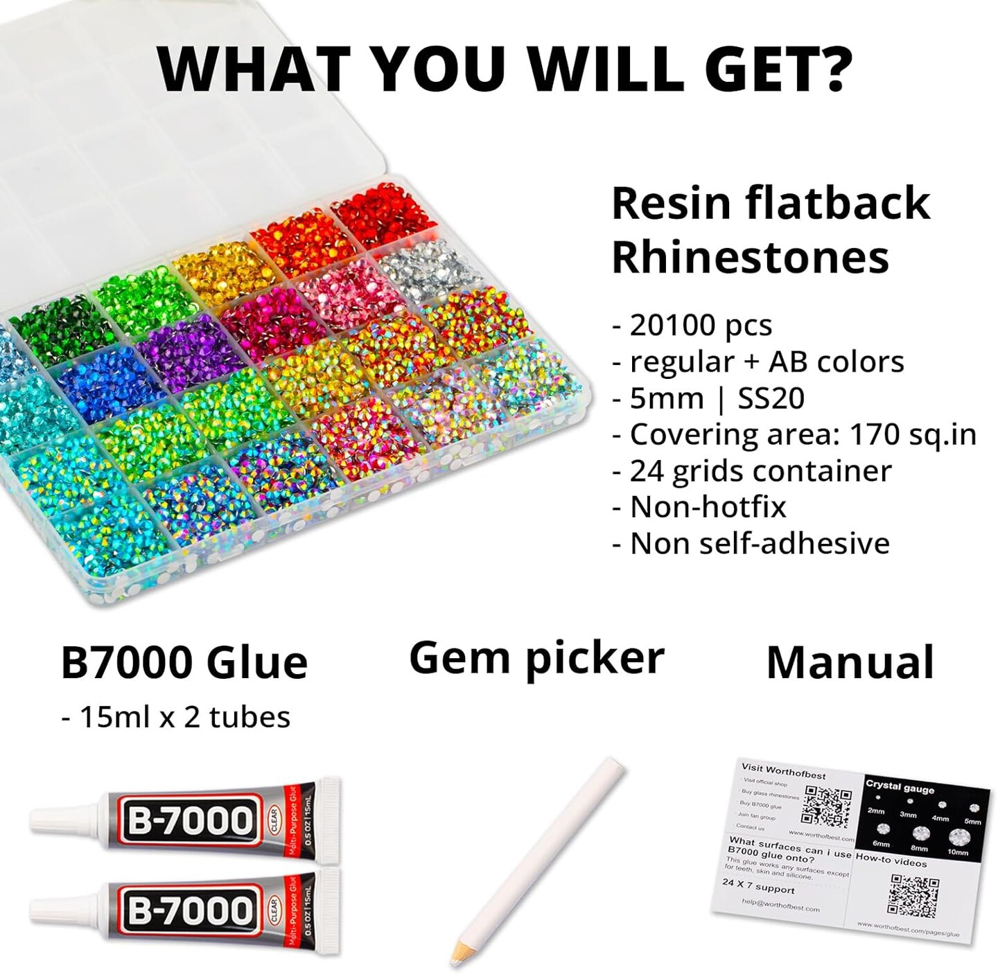 10000Pcs 5mm Flat Back Rhinestones with Glue - Multicolored