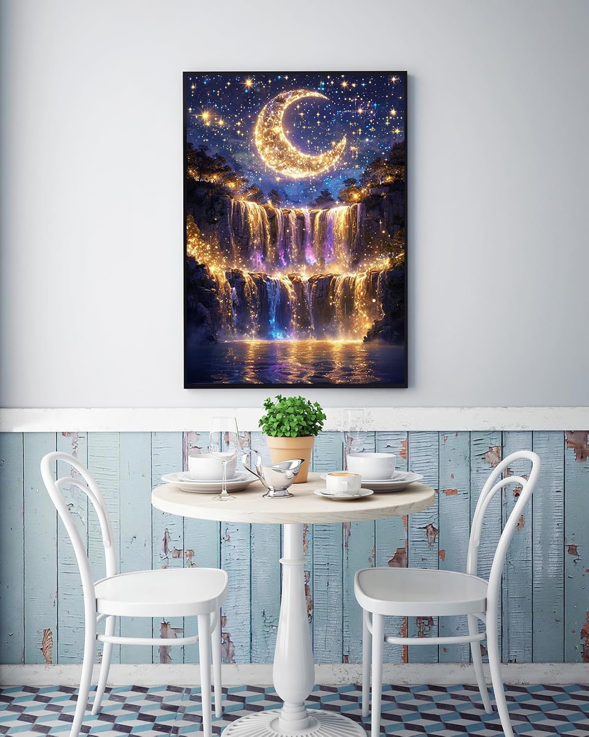 5D Diamond Painting Kit for Adults – Moonlight Waterfall Full Drill Round Diamond Art, DIY Moon Landscape, Home Wall Decor 12x16 Inch