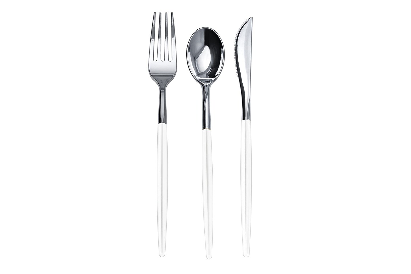 Trendables Two-Toned Disposable Plastic Cutlery – Choose 120 Count Two toned Forks,Plastic Spoons, or Disposable plastic Knives – Elegant Heavy Duty Utensils for Parties, Weddings, Birthdays, Dinner Buffets, Holidays, and Everyday plastic silverware
