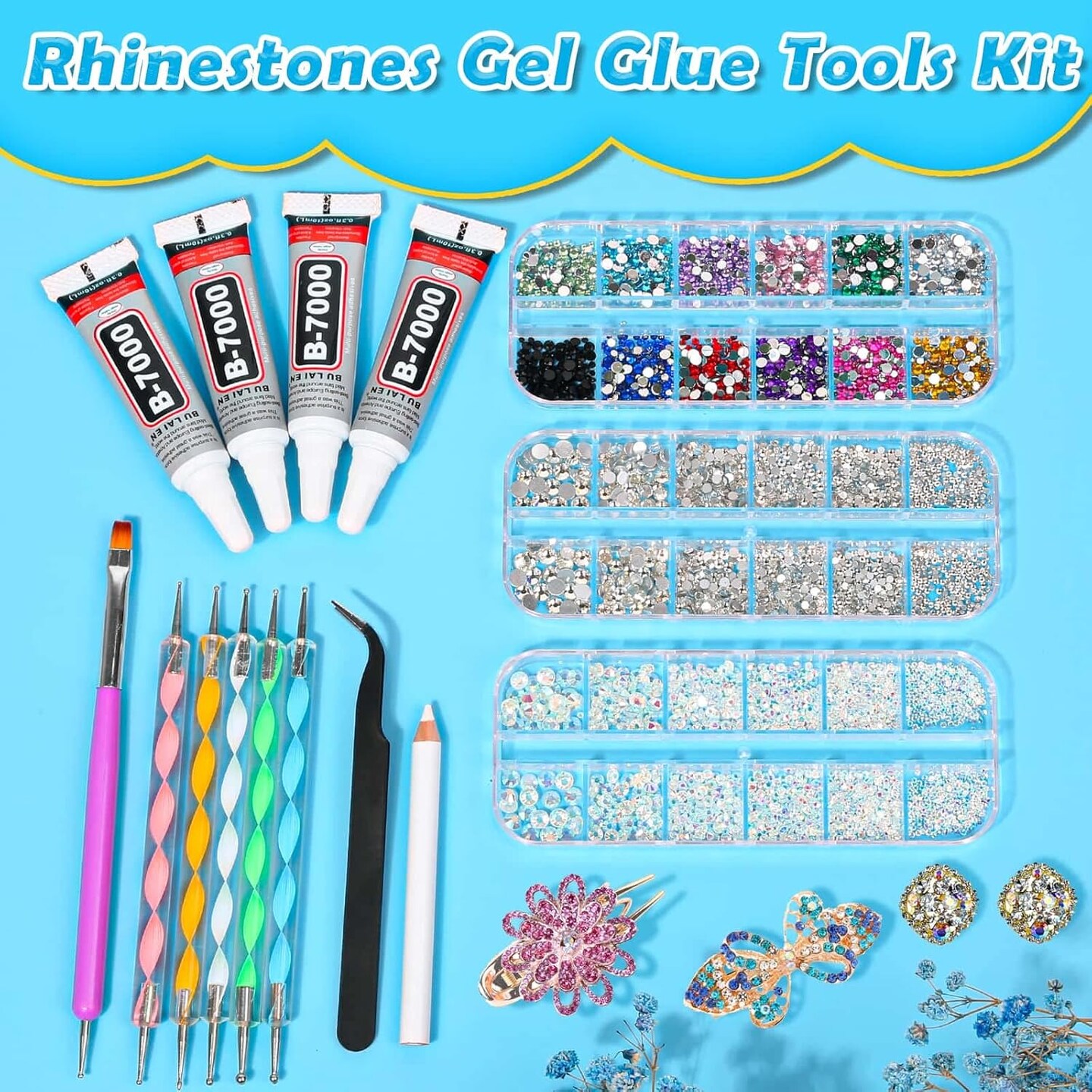 Jewelry Glue with Rhinestones for Crafts - 6300Pcs Rhinestones