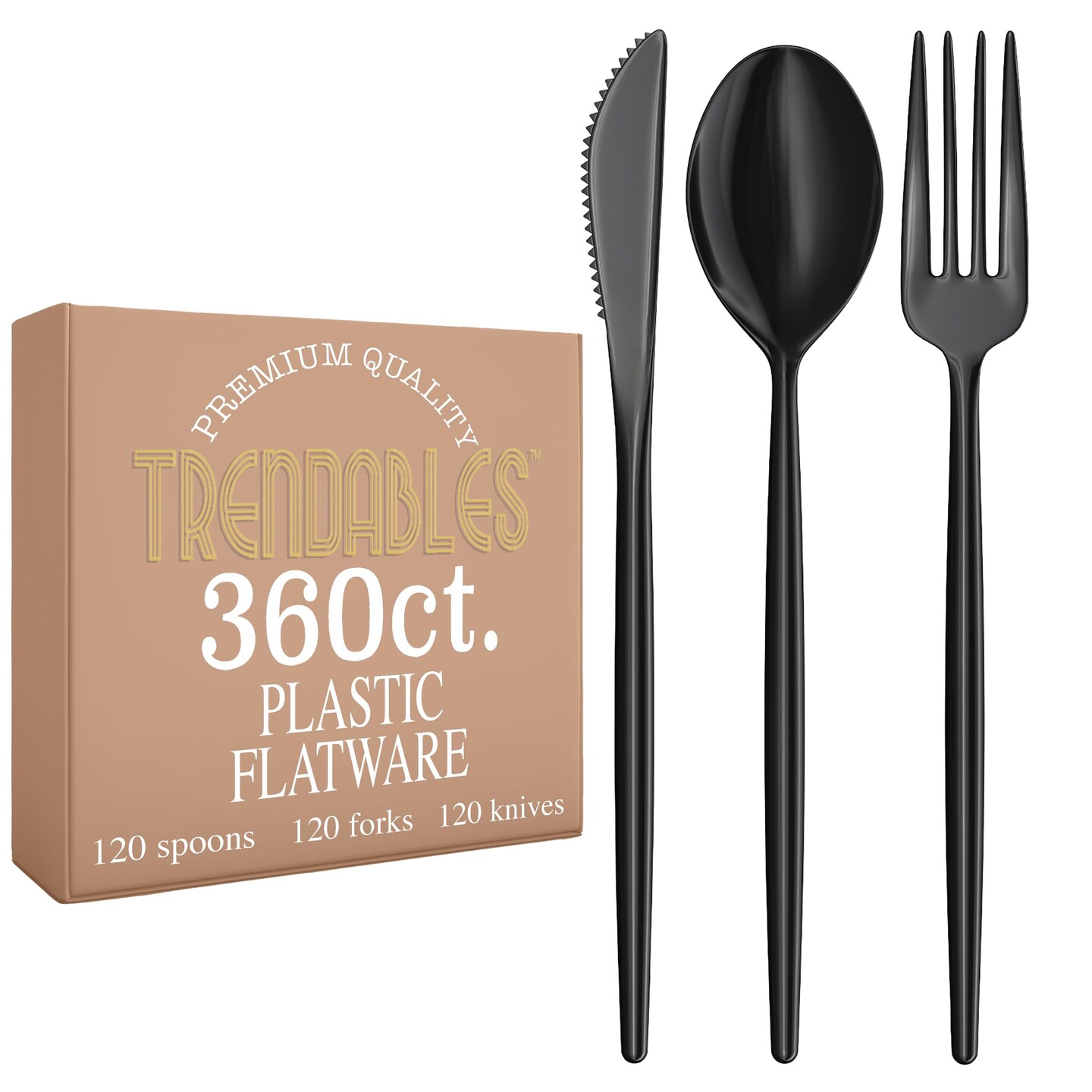 Trendables Disposable Silverware Set - Wedding Plastic Cutlery Dinnerware - Includes modern Forks, Plastic Spoons, disposable Knives - reflective Plastic Utensils Party Set