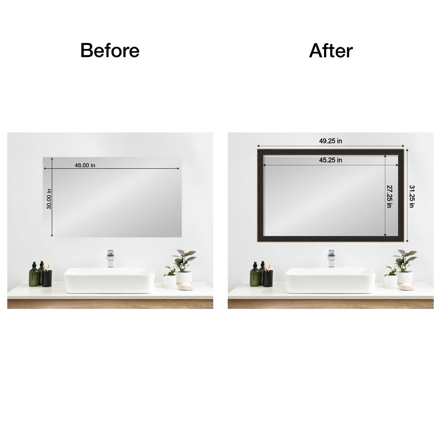 Amanti Art Mirror Makeover Bathroom Mirror Frame Border Kit - Fully Assembled Peel and Stick Frame - Mirror NOT Included - Accent Bronze Narrow Trim