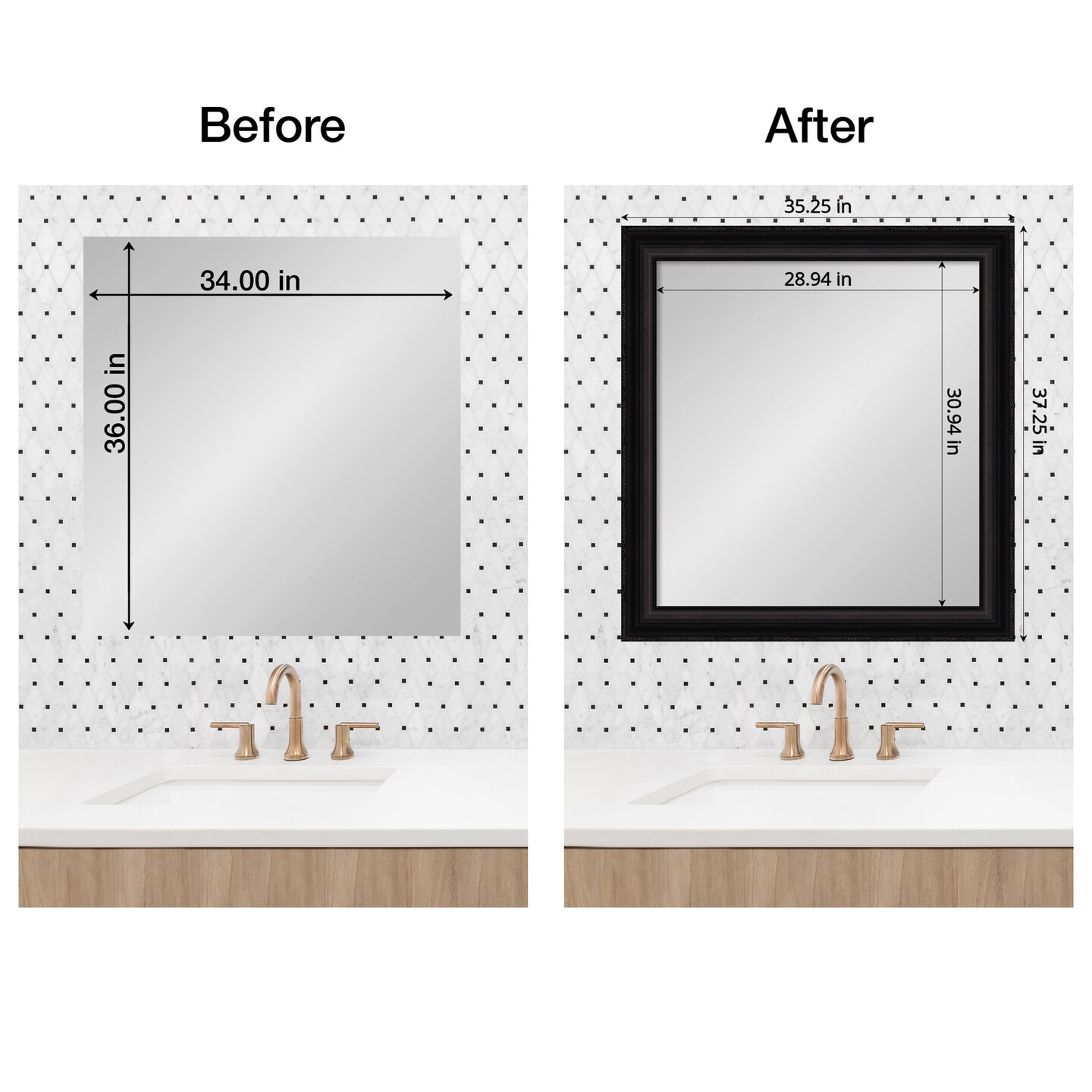 Amanti Art Mirror Makeover Bathroom Mirror Frame Border Kit -  Fully Assembled Peel and Stick Frame - Mirror NOT Included - Parlor Trim