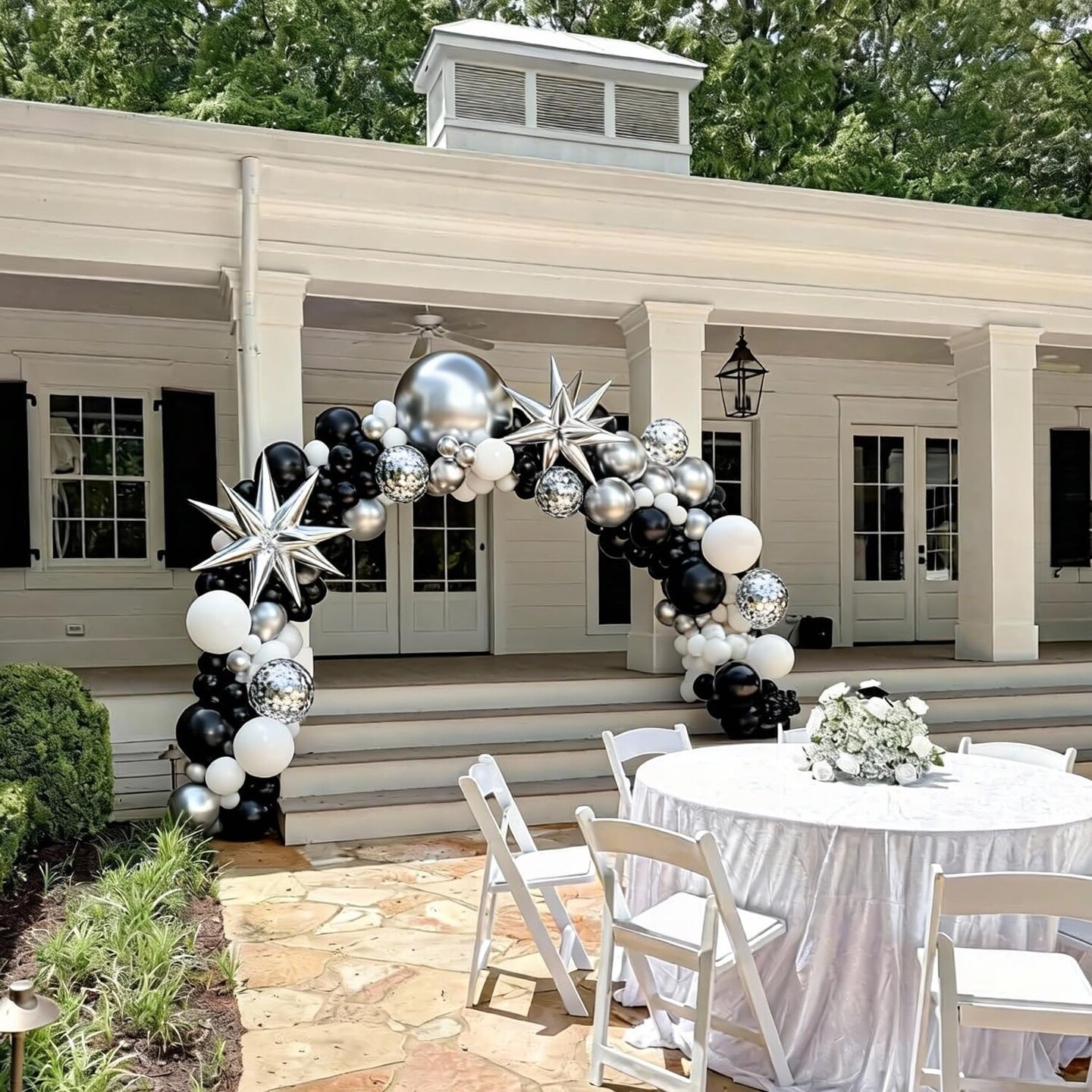 130Pcs Black and Silver Graduation Balloon Arch Kit - Black, Silver & White Latex Garland with Giant 22" Foil Star & Confetti Balloons - Class of 2026 Party Decorations for College and High School