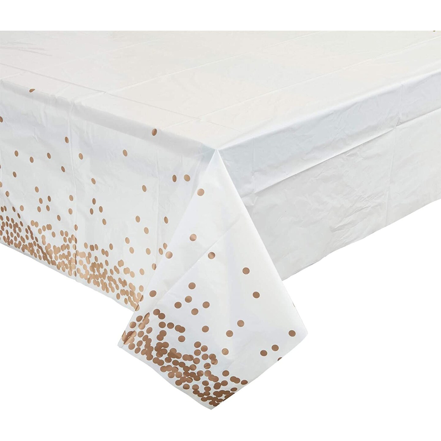 3 Pack Rose Gold Foil Plastic Tablecloth, Polk Dot Disposable Table Cover for Birthday, Bridal Shower &#x26; Wedding Party Decorations, 54 x 108 in