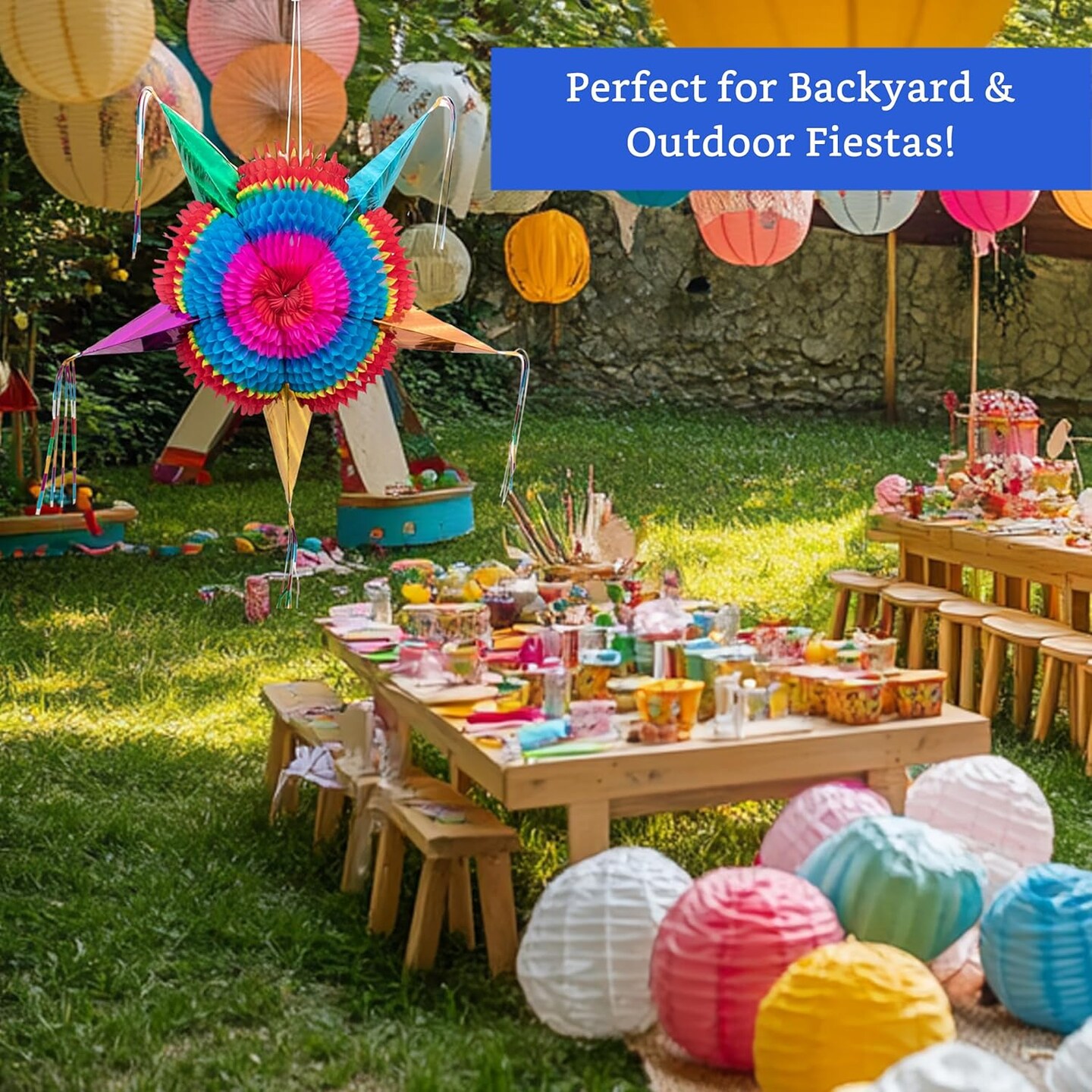 Mexican Piñata (Medium 26 inches) - Authentic Handmade Foldable Pinata for Birthday Party - Piñatas para Cumpleaños - Fiesta Piniata - Mexican Star Pinata - Cinco de Mayo Pinatas