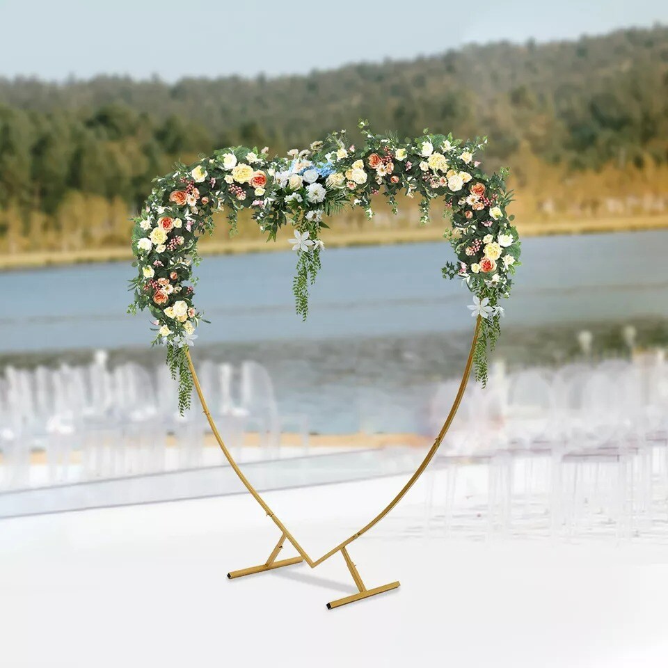 Heart Shaped Gold Metal Balloon Arch Stand Frame For Wedding Decor Display Kit
