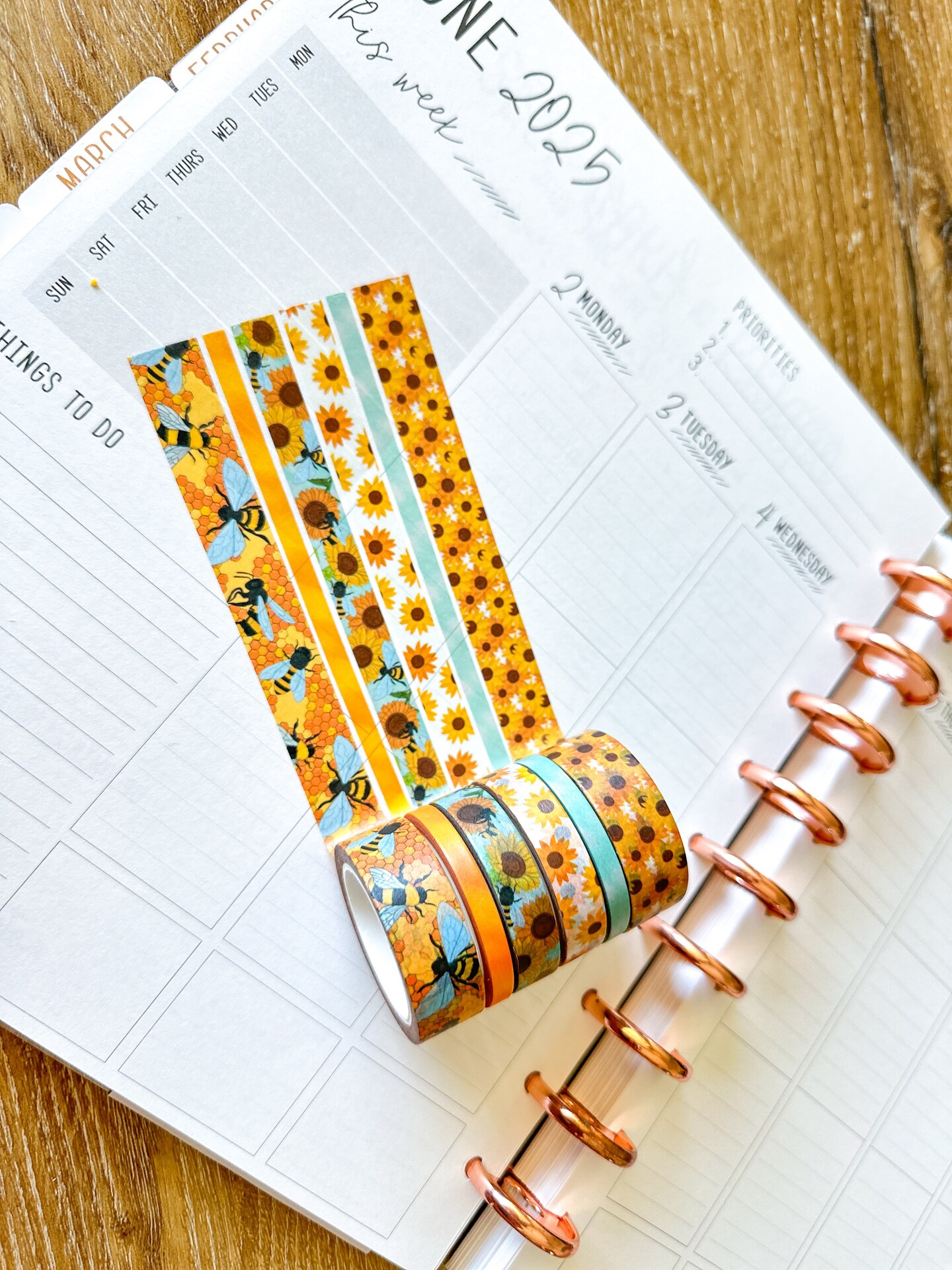 Bees Beehive Sunflowers Yellow Spring Summer Washi Tape Set June 2025 - W133