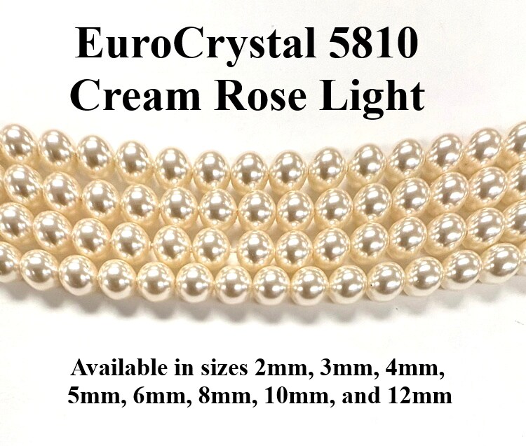 Cream Rose Light EuroCrystal 5810 Round Pearls - 2mm, 3mm, 4mm, 5mm, 6mm, 8mm, 10mm, and 12mm - Strands - Made in Austria