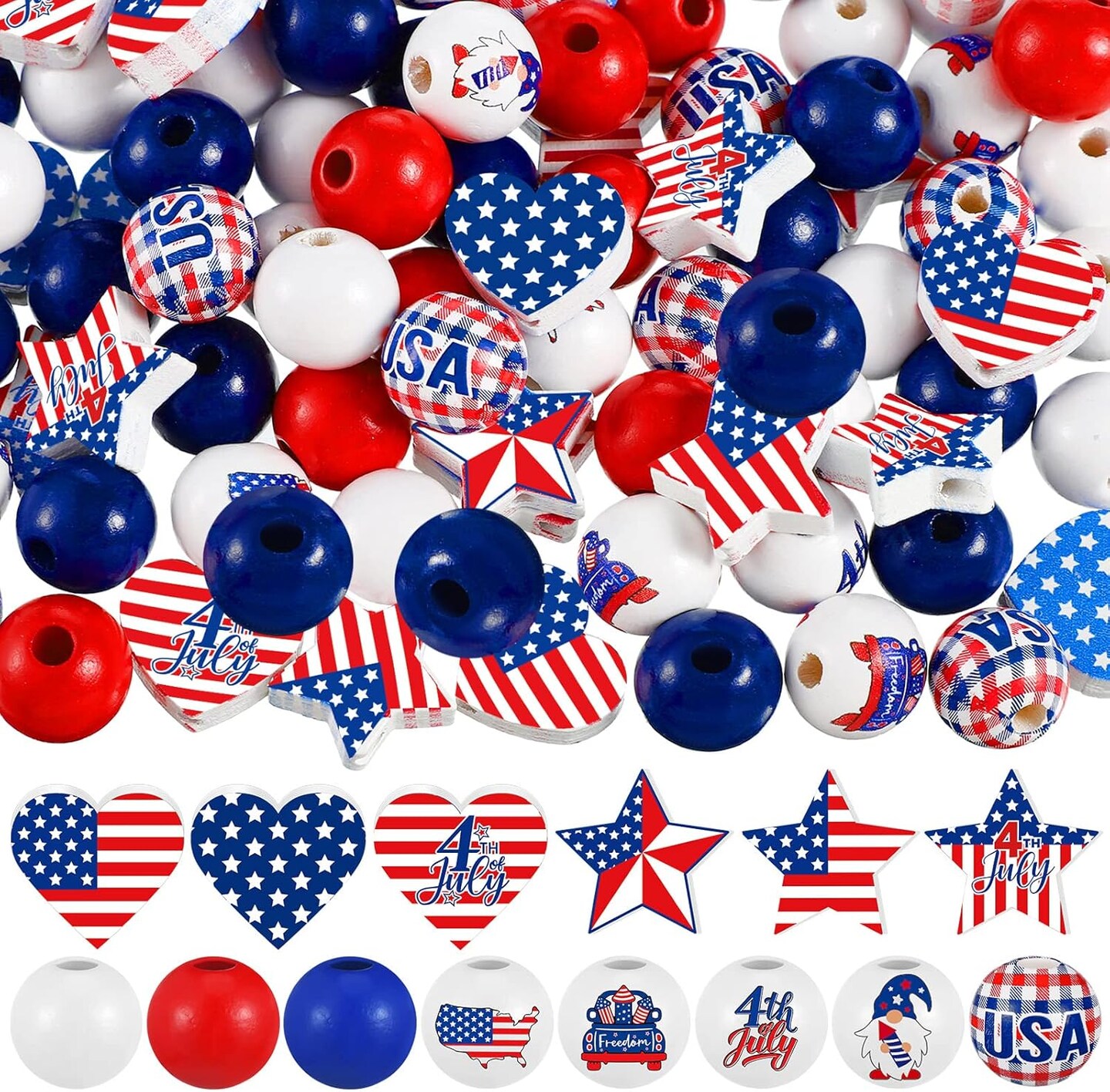 200 Pcs 4th of July Wood Beads
