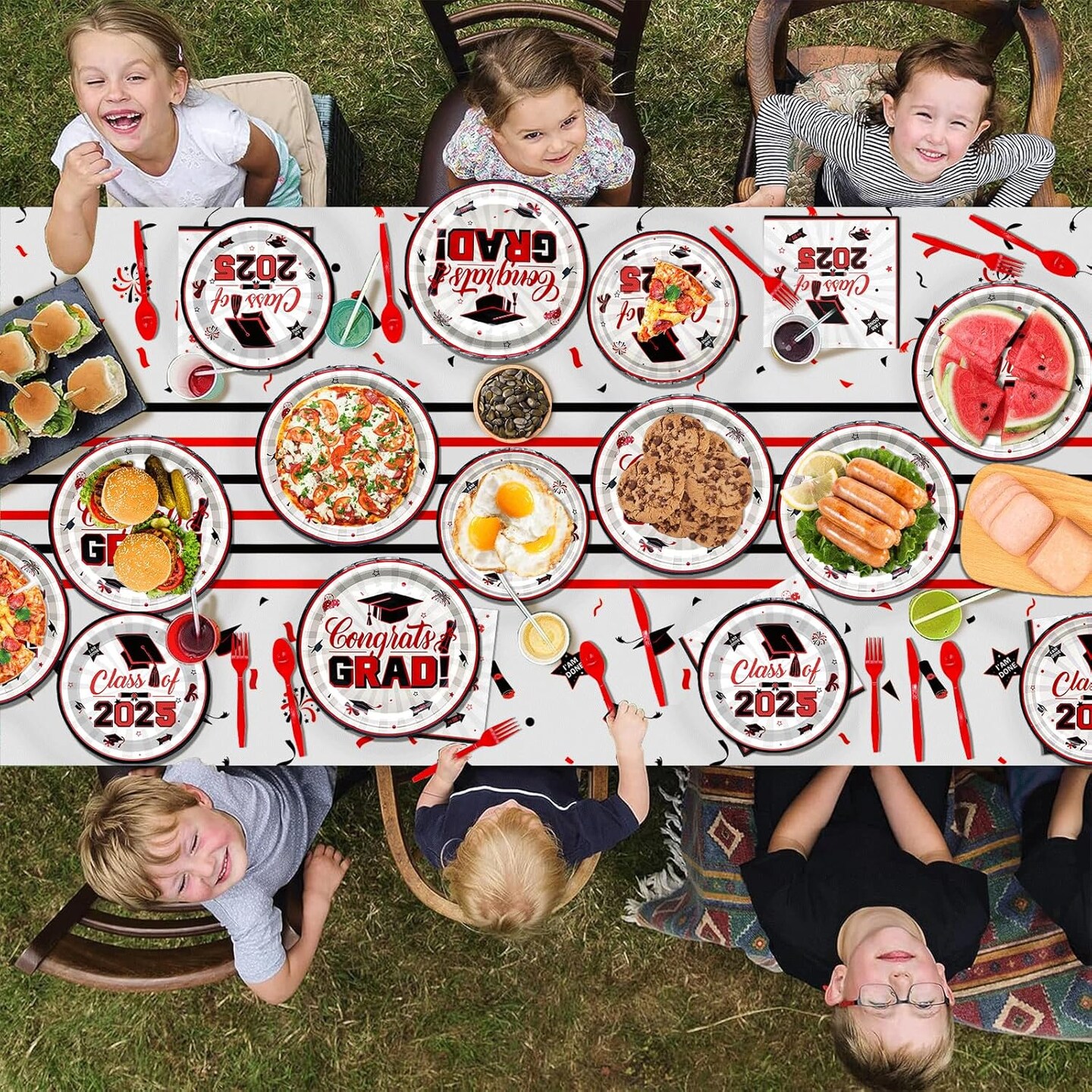 Red and Black Graduation Decorations 2025 Graduation Plates and Napkins 2025 Congrats Grad Banner 2025 Party Supplies Grad Party Decorations 2025