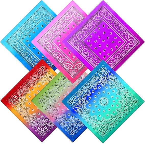 12 Pack Novelty Gradient Cotton Bandanas Paisley Print Head Wrap Handkerchief, 2 Style