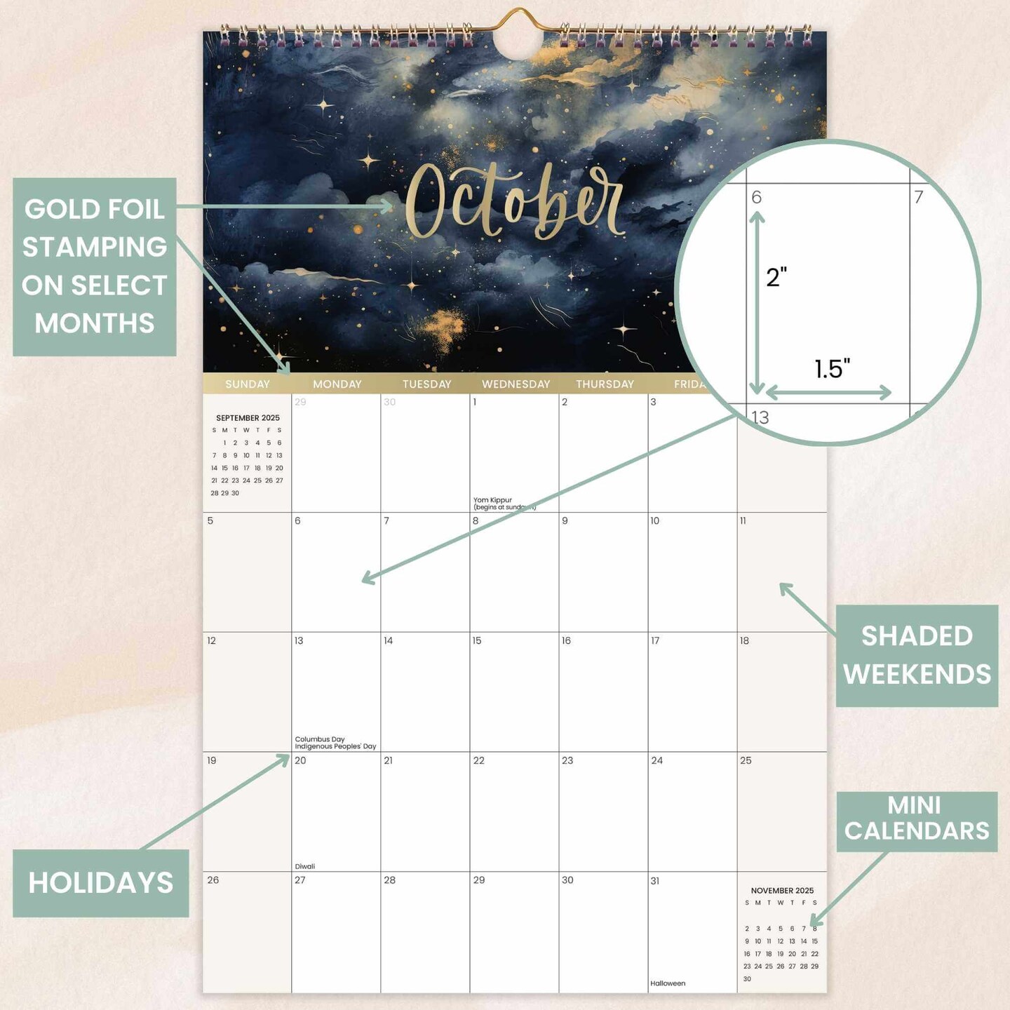 bloom daily planners 2025-26 Academic Hanging Calendar, 11&#x22; x 17&#x22;, Seasonal