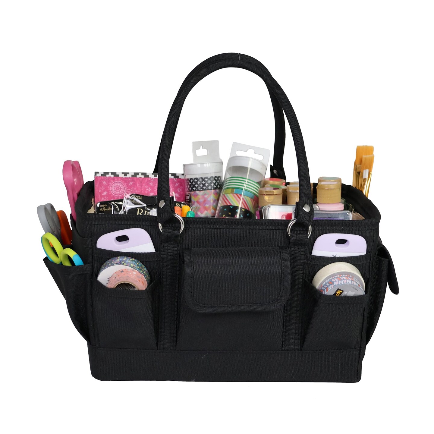 Everything Mary Deluxe Store and Tote - Craft Organizer and Storage Bag with 13 Pockets - Collapsible and Portable Art Supply Caddy for Sewing, Scrapbooking, Painting - Checkered Pink Print