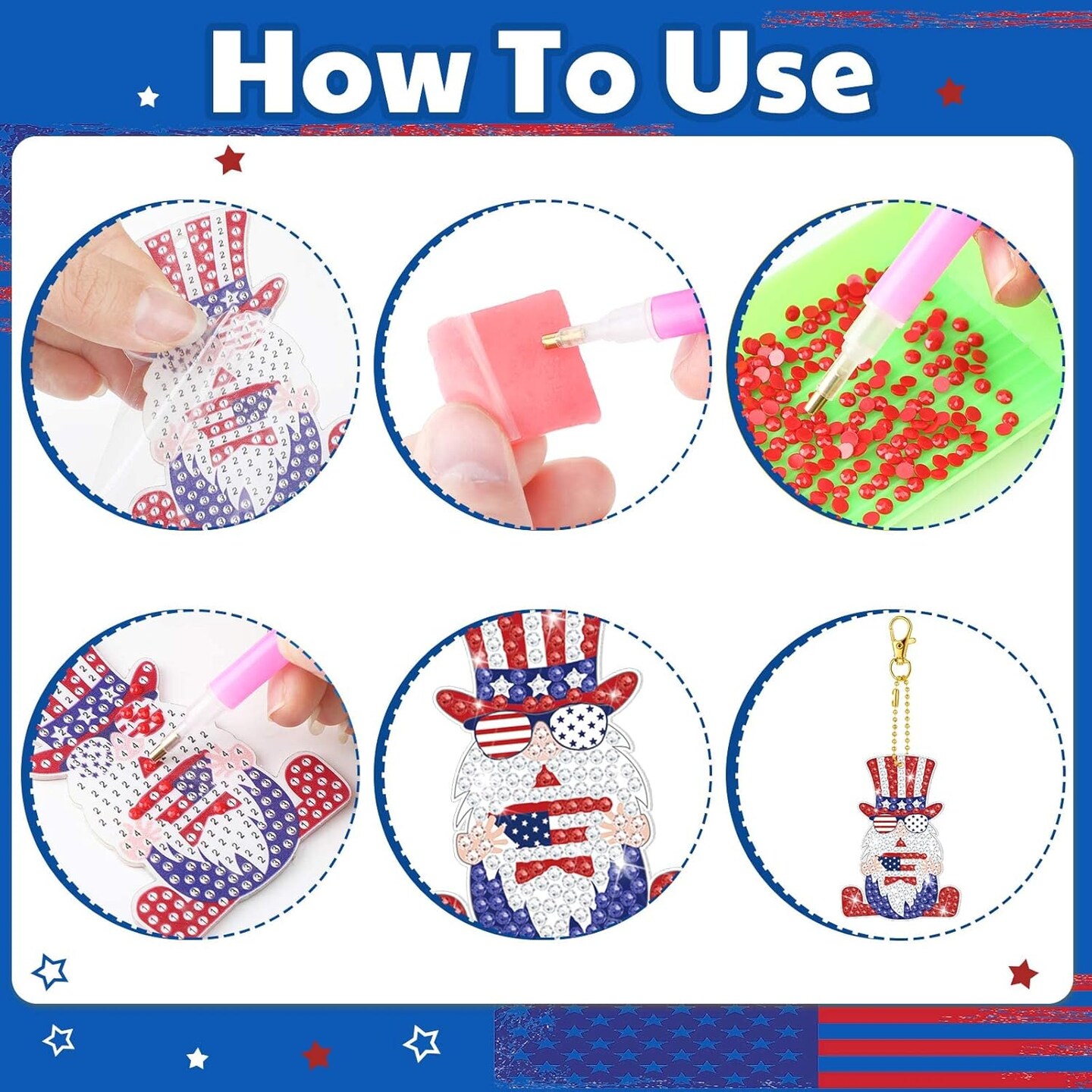 24 Pcs 4th of July Diamond Art