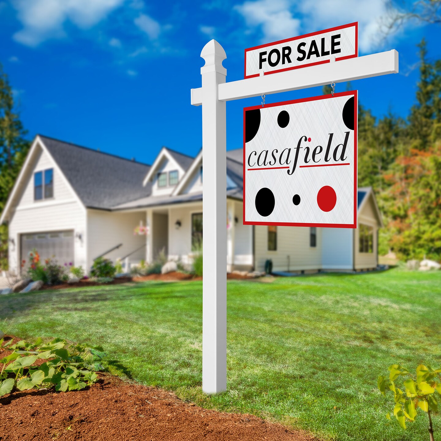 Casafield  Real Estate Sign Post for Open House and Yard Sale Signs with Flat Cap and Gothic Cap Options - Vinyl PVC - White