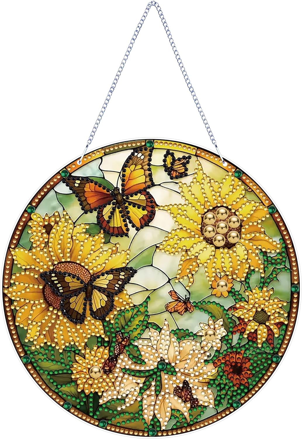 Sunflower Butterfly Diamond Painting Kits for Adults Hanging Sign Wall Art Sign Diamond Art Suncatcher Hanging Ornament Home Garden Wall Door Hanging Painting Kits, Yellow