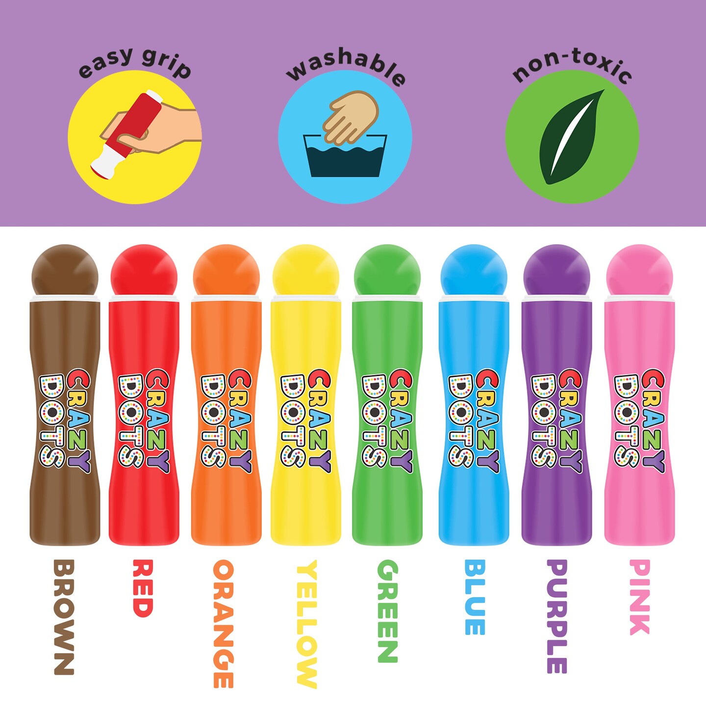 8 Color Crazy Dots Markers - Children&#x27;s Washable Easy Grip Non-Toxic Paint Marker Daubers