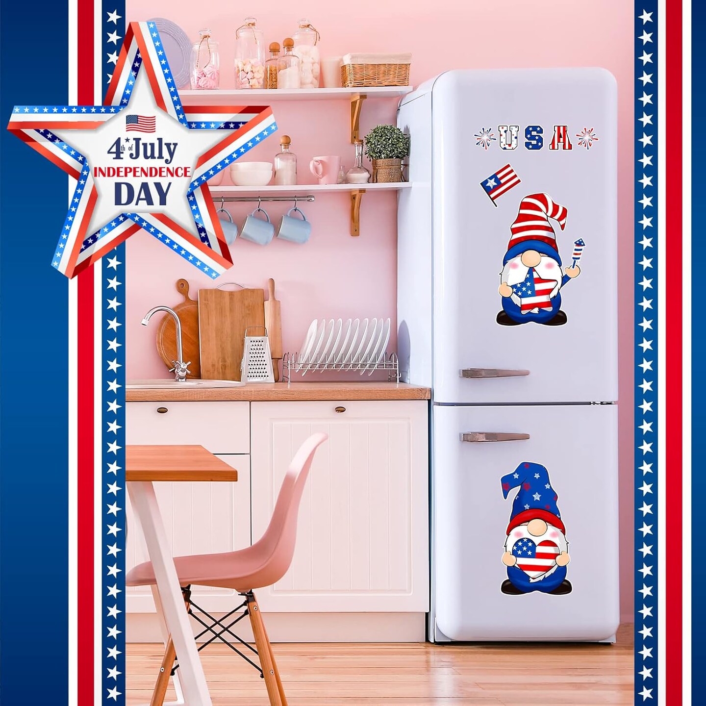 9 Pieces Gnome Magnets for Refrigerator Holiday Fridge Magnet Patriotic USA Flag Magnets Decoration for 4th of July Independence Day Memorial Day Kitchen, Metal Door, Mailbox, Car Decor