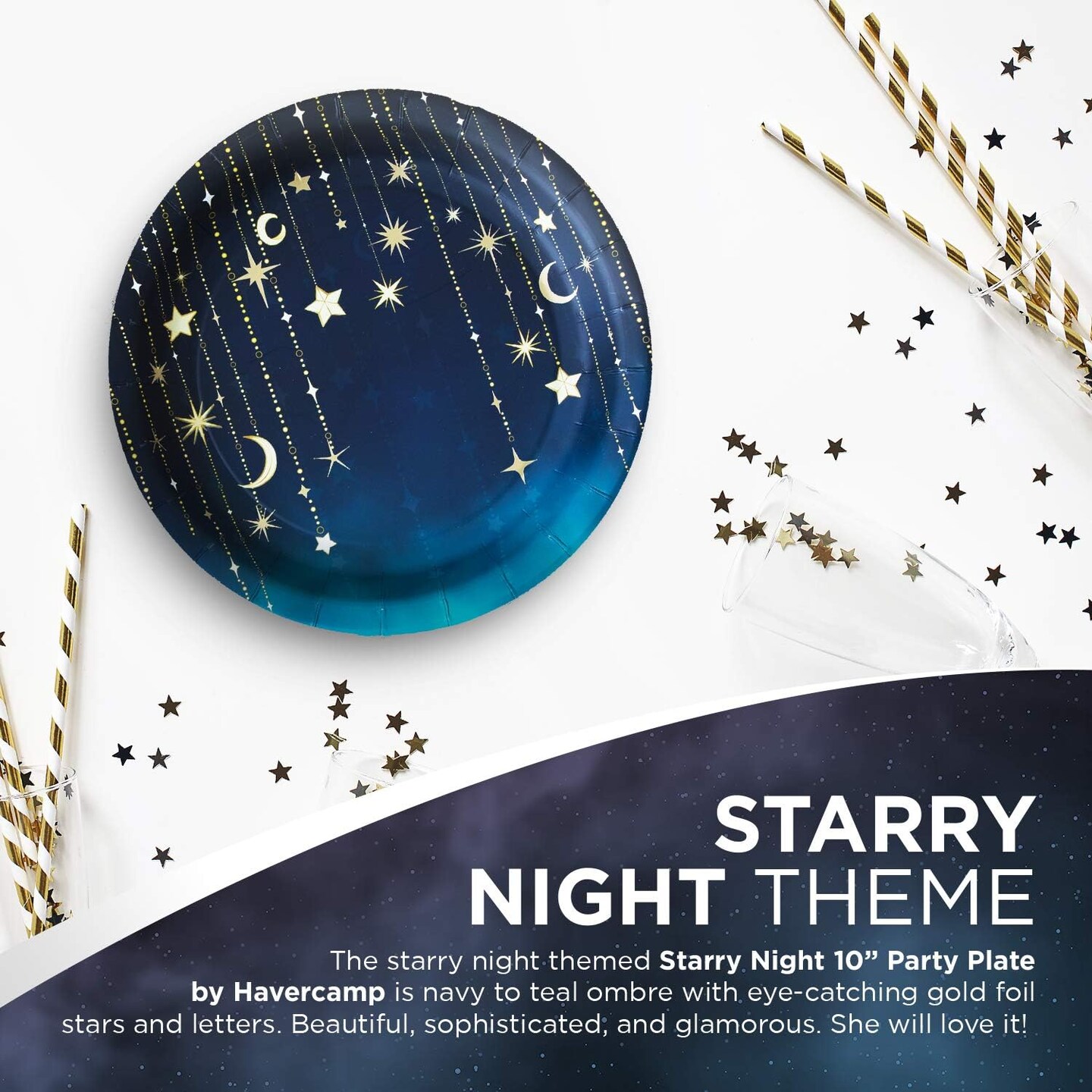 Starry Night Large Round Paper Plates, Party Tableware Supplies