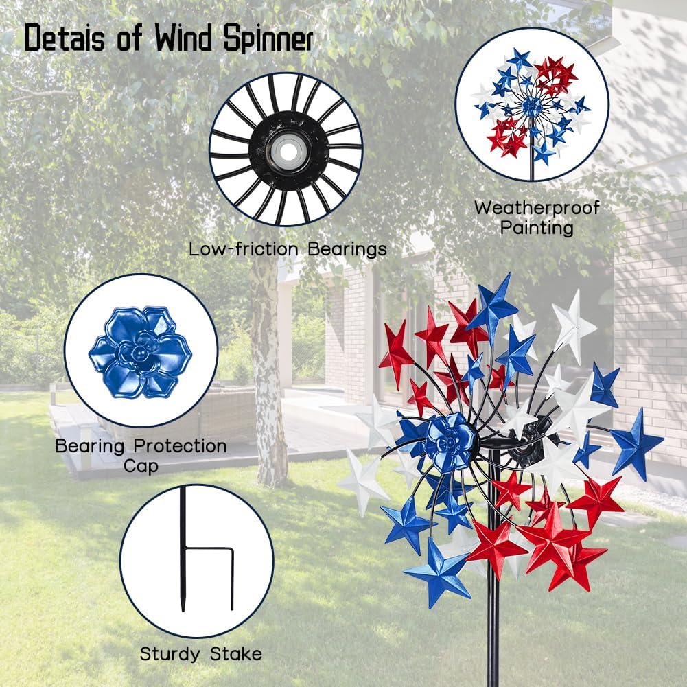 Outdoor Wind Spinner - Patriotic Metal Garden Spinners- Wind Sculptures July 4th Decorations for Garden