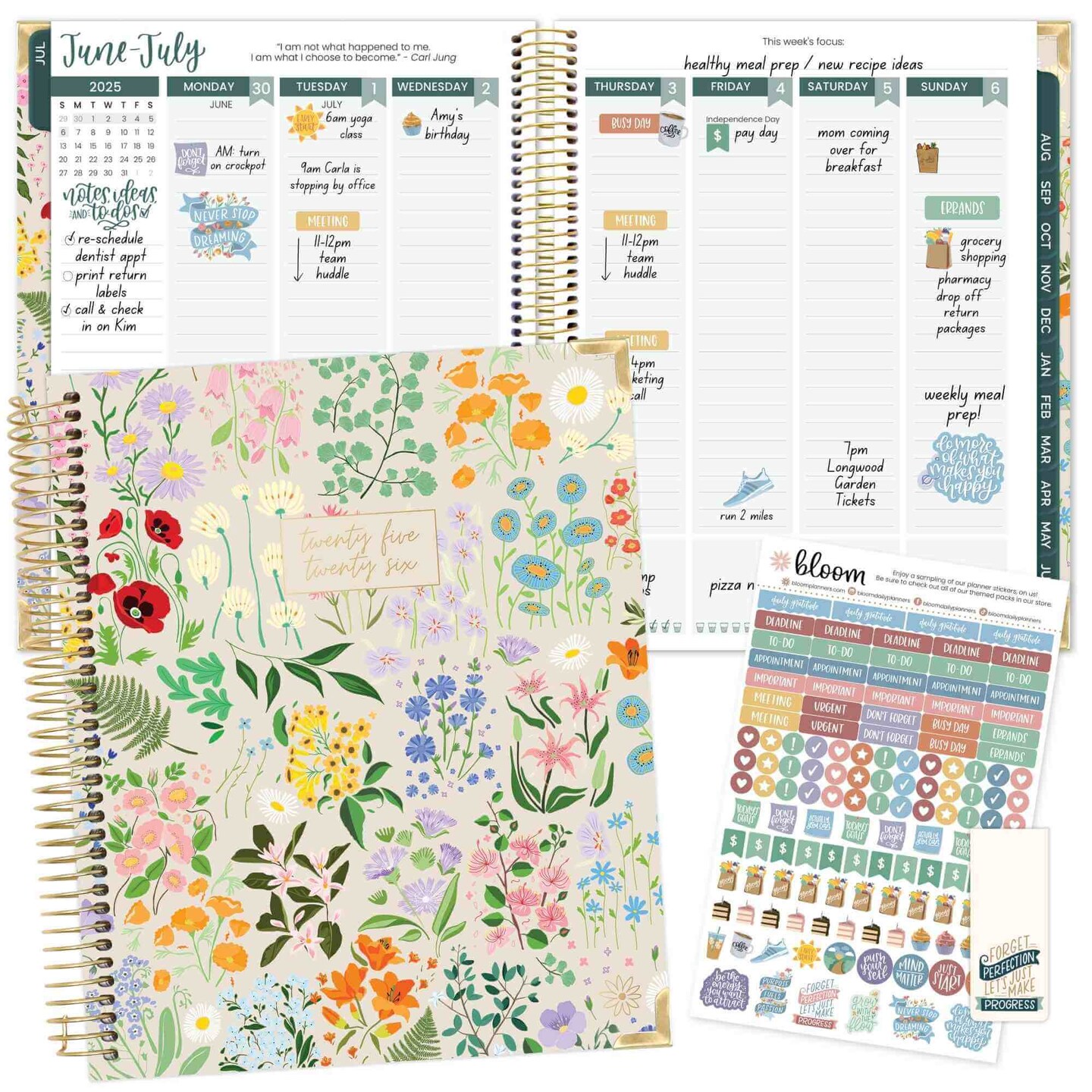bloom daily planners 2025-26 Academic Planner Vision Planner, 7.5&#x22; x 9&#x22;, Garden Party, Beige