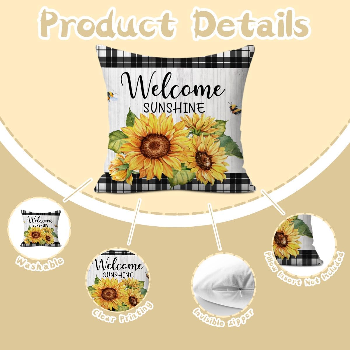 Sunflower Decorative Throw Pillow Covers, Set of 2, Sweet Home Decorations Cushion Case for Sofa Couch, Sunflower Decor Gifts for Home Living Room Bedroom, 18x18 Inch Pillow Cases