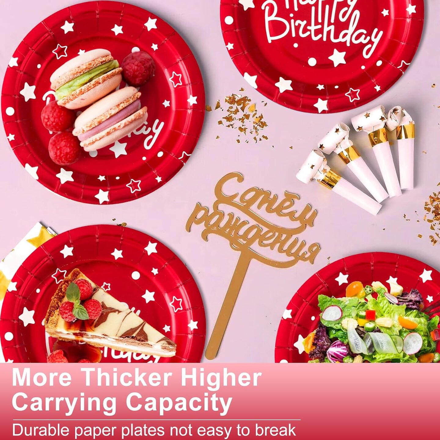 Party Paper Plates, Red Polka Dots - 7inch, 50pcs, Foil, Perfect for Birthday Celebrations