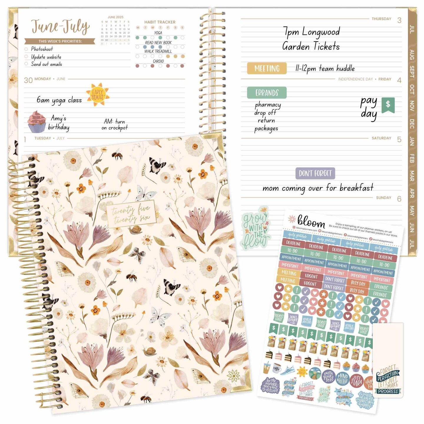bloom daily planners 2025-26 Academic Planner, Hard Cover, 8.5&#x22; x 11&#x22;,  Butterfly Garden