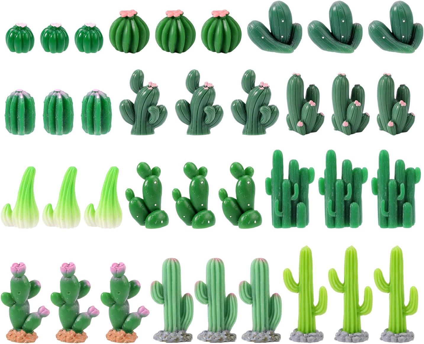 36 Pcs Mini Resin Cactus Set – 12 Styles Cute Miniature Artificial Succulent Figurines for Small Potted Plants, Garden, Bonsai, Terrarium & DIY Micro Landscape Decor