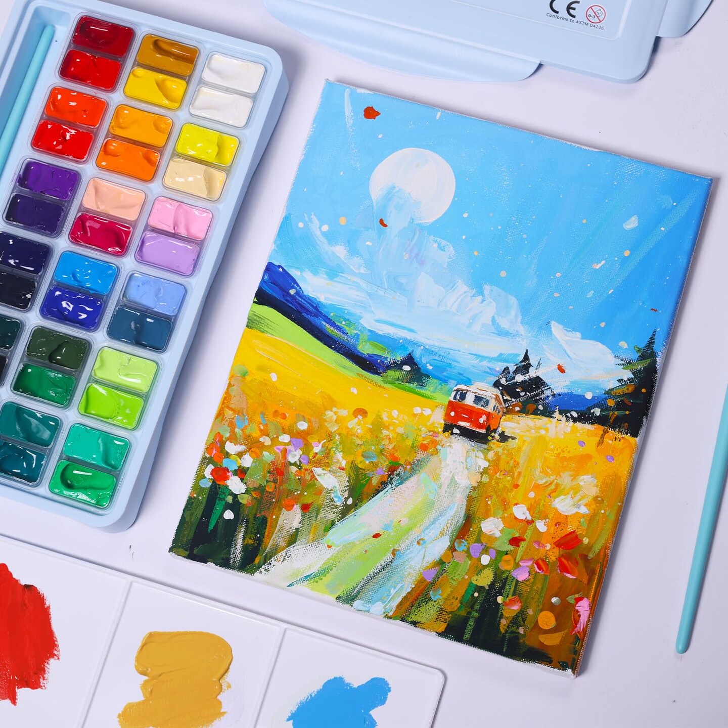 Gouache Paint Set, 36 Colors x 12ml Twin Jelly Cup Design with 3 Paint Brushes and a Palette in a Carrying Case Perfect for Artists, Students, Gouache Opaque Painting