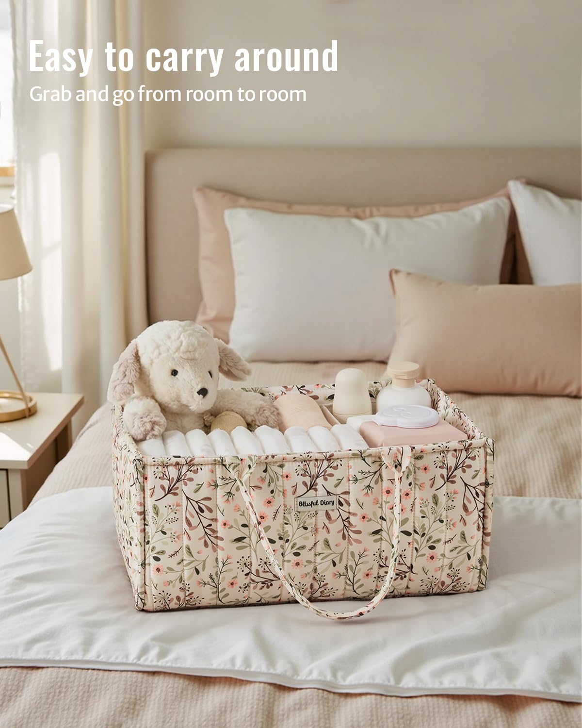 Diary Floral Diaper Caddy Organizer, Stylish Nursery Storage Basket, Diaper Bag,Gift for Baby Shower, Baby Registry Must Have, Newborn Essentials, Pastoral Daisy