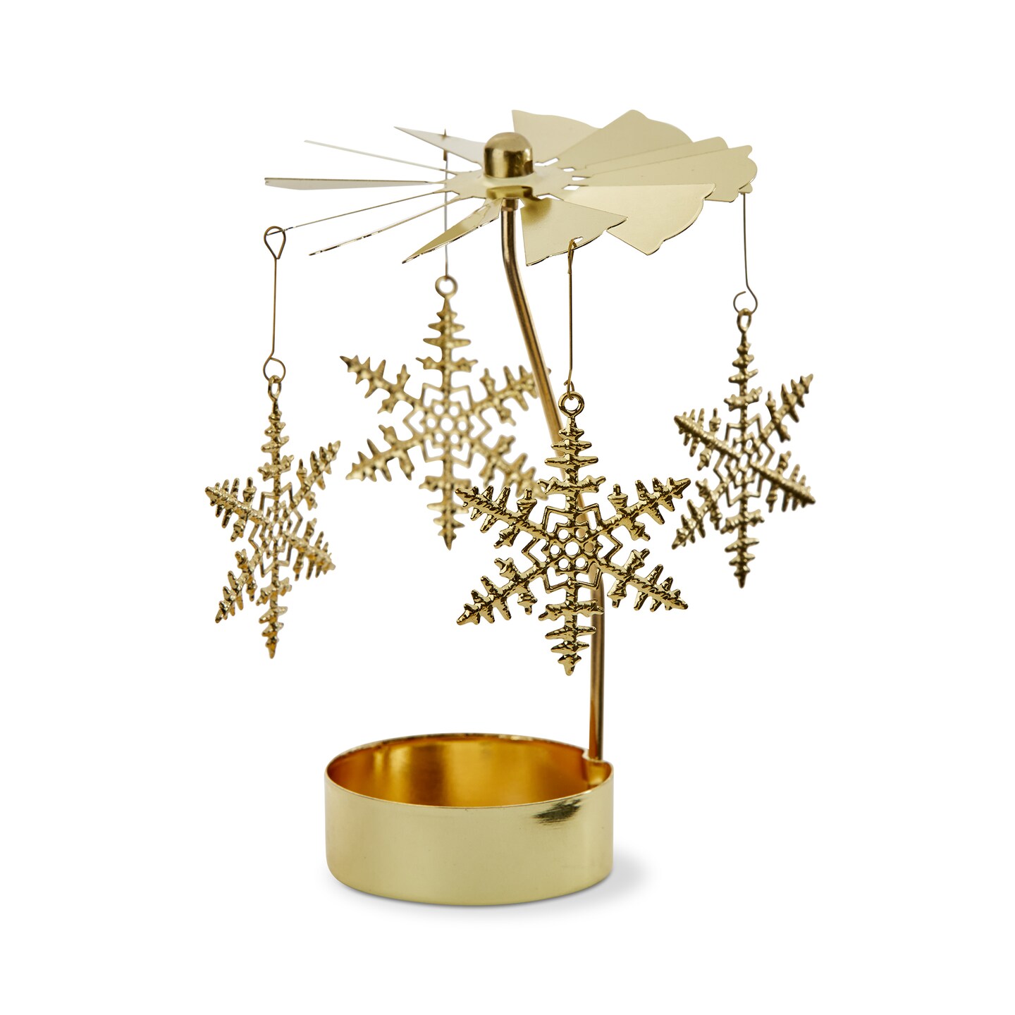 Christmas Snowflake Carousel Tealight Candle Holder Gold Metal 3.0 x 3.0 x 5.0 inches