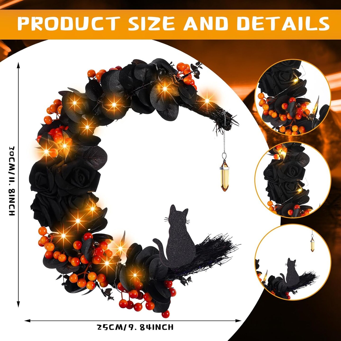 Halloween Wreaths Moon Cat