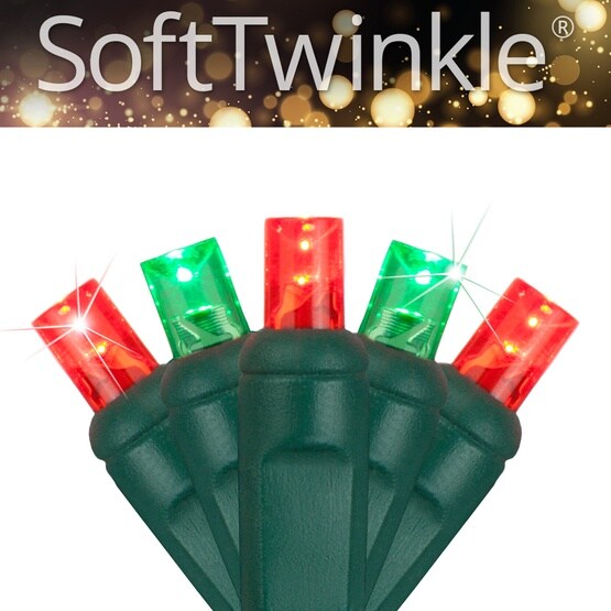 50 5mm Red, Green SoftTwinkle LED Christmas Lights, 4" Spacing