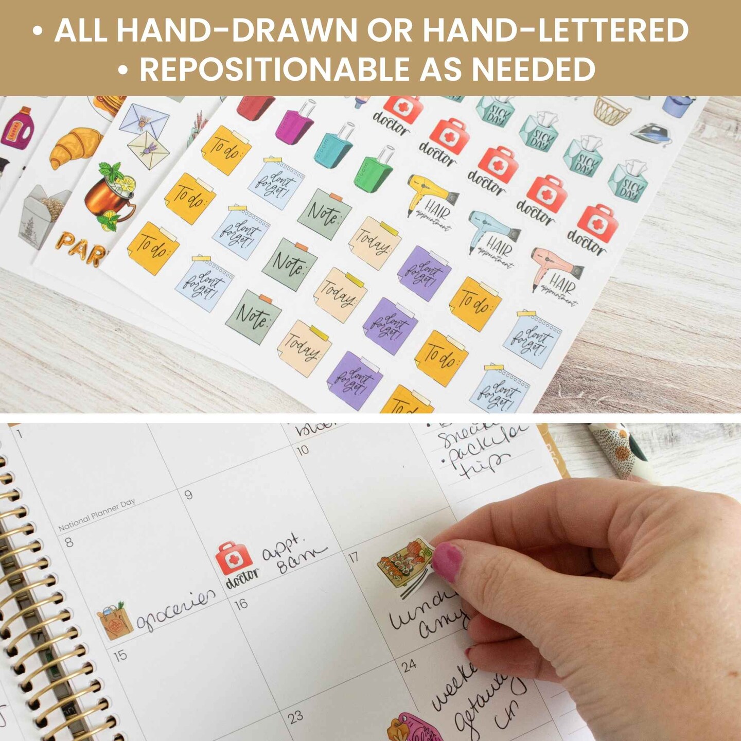 bloom daily planners Planner Sticker Pack, Hand-Drawn Everyday Essentials