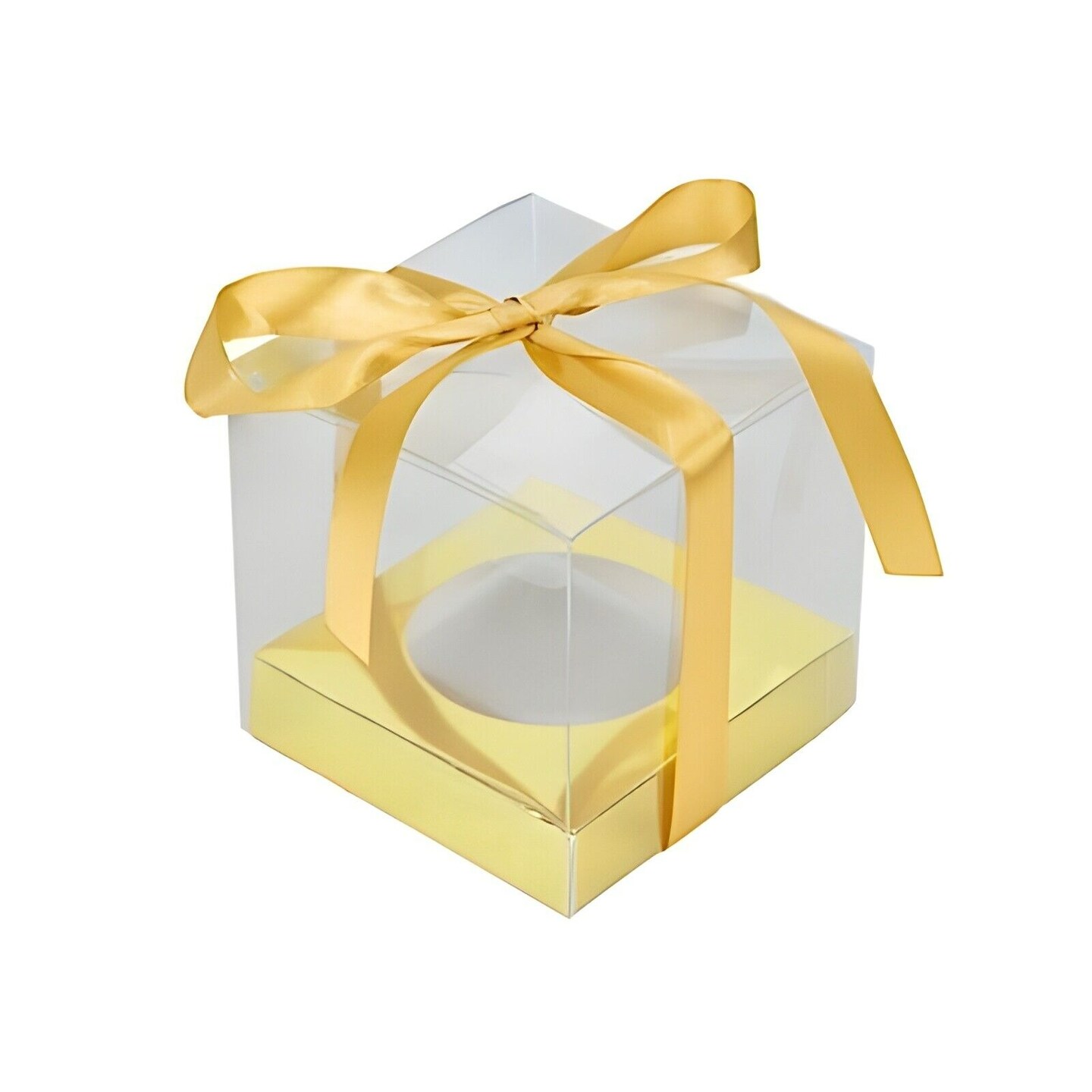 Clear Gold 12 Square 3.5&#x22; Mini Cupcake Boxes Favor Holders Ribbons Party Events