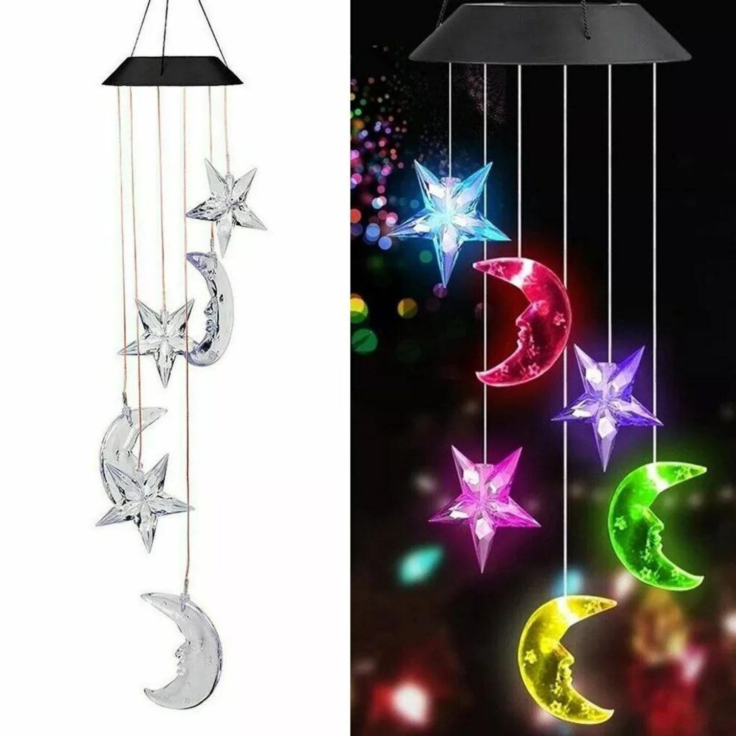 Kitcheniva Solar Powered LED Moon &#x26; Star Wind Chime