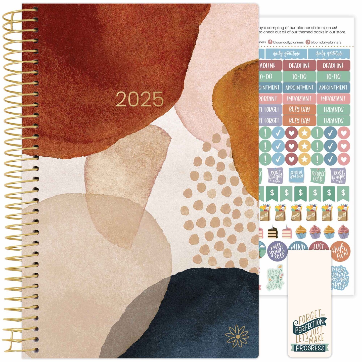 bloom daily planners 2025 Soft Cover Planner, 5.5&#x22; x 8.25&#x22;, Earthy Abstract, Blue