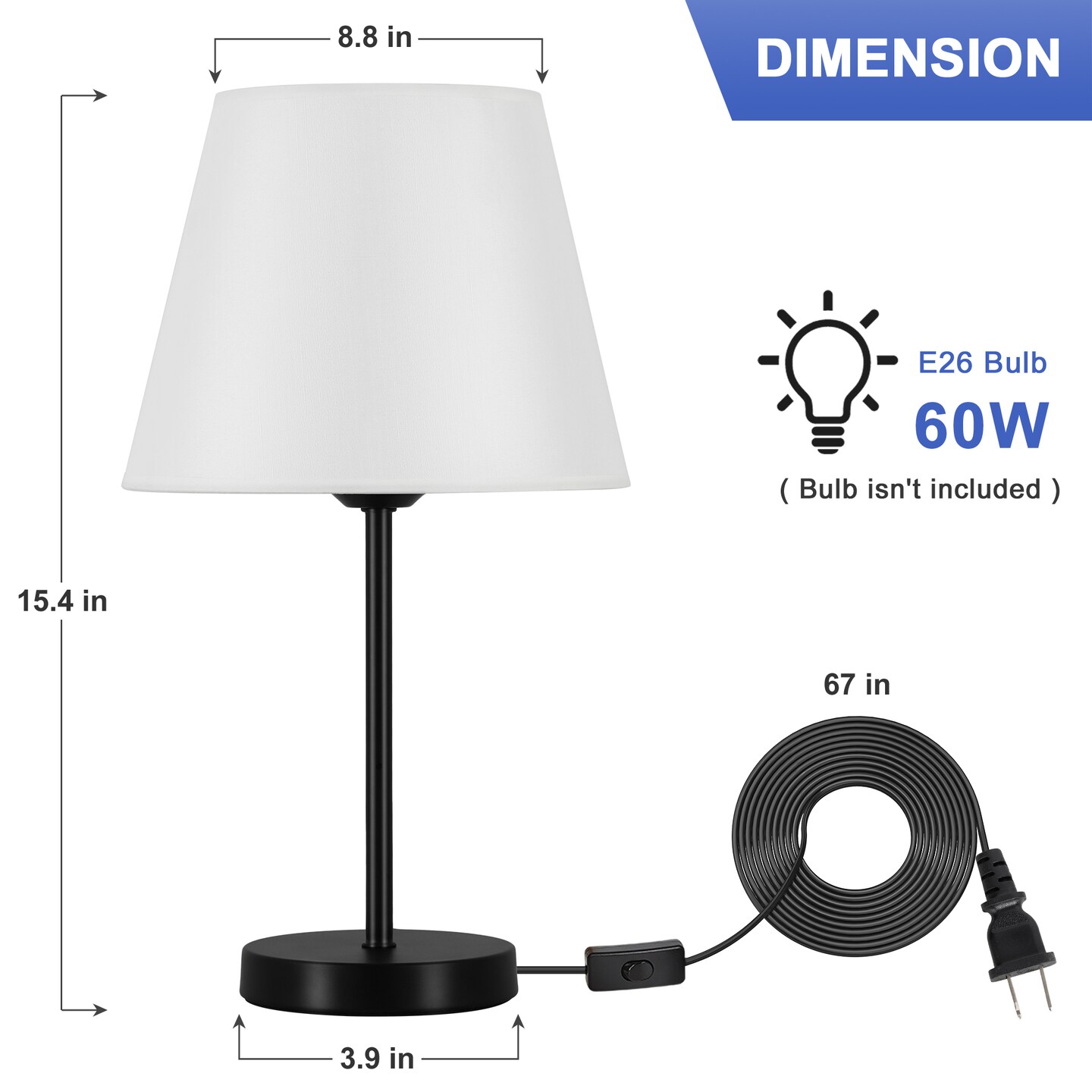 Small Bedside Nightstand Lamps Set of 2 with Fabric Shade Bedside Desk Lamps for Bedroom, Living Room