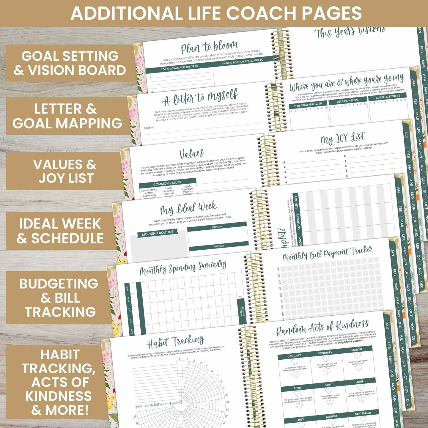 bloom daily planners 2025 Vision Planner, 7.5&#x22; x 9&#x22;, Garden Party, Beige