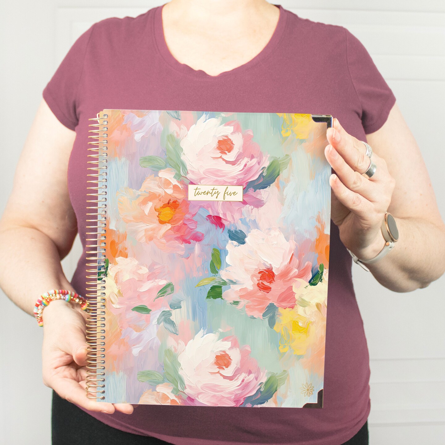 bloom daily planners 2025 Hard Cover Planner, 8.5&#x22; x 11&#x22;, Painted Peonies