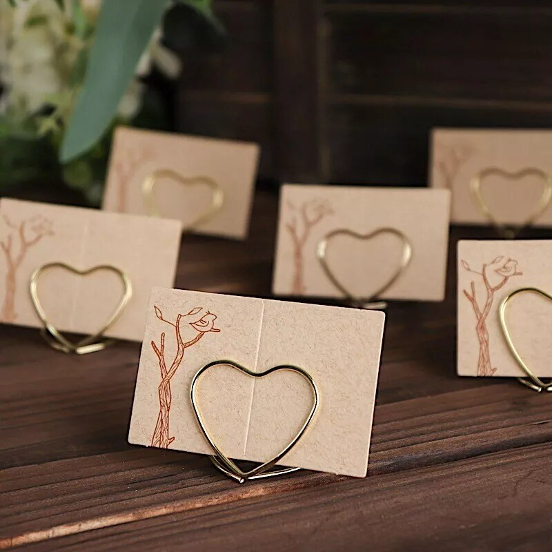 Gold 10 Sign Holders 1&#x22; Heart Metal Place Card Table Number Stands Party Events